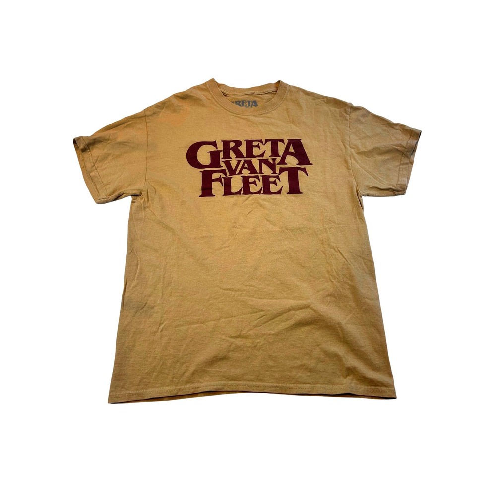 Greta Van Fleet Band Tee Tan Mustard Yellow Graphic T-Shirt Mens Size M